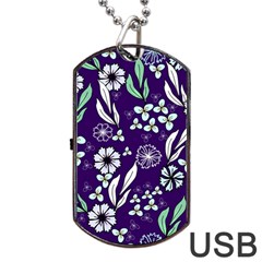 Floral Blue Pattern  Dog Tag Usb Flash (two Sides) by MintanArt