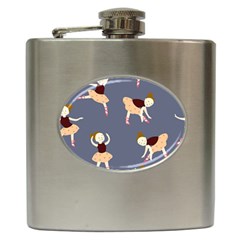 Cute  Pattern With  Dancing Ballerinas On The Blue Background Hip Flask (6 Oz) by EvgeniiaBychkova