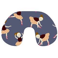 Cute  Pattern With  Dancing Ballerinas On The Blue Background Travel Neck Pillow by EvgeniiaBychkova