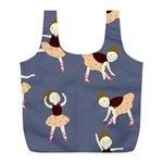 Cute  Pattern With  Dancing Ballerinas On The Blue Background Full Print Recycle Bag (L) Front