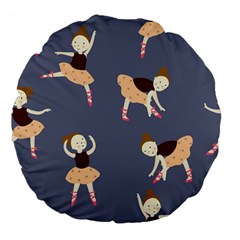 Cute  Pattern With  Dancing Ballerinas On The Blue Background Large 18  Premium Flano Round Cushions by EvgeniiaBychkova