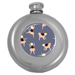 Cute  Pattern With  Dancing Ballerinas On The Blue Background Round Hip Flask (5 oz) Front