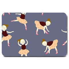 Cute  Pattern With  Dancing Ballerinas On The Blue Background Large Doormat  by EvgeniiaBychkova