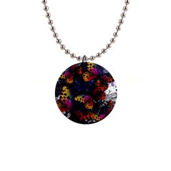 Butterfly Floral Pattern 1  Button Necklace by ArtsyWishy