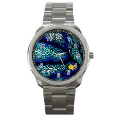 Sea-fans-diving-coral-stained-glass Sport Metal Watch by Sapixe