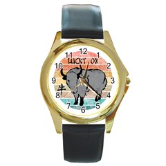 Chinese New Year ¨c Year Of The Ox Round Gold Metal Watch by Valentinaart