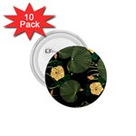 Tropical vintage yellow hibiscus floral green leaves seamless pattern black background. 1.75  Buttons (10 pack) Front