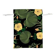 Tropical Vintage Yellow Hibiscus Floral Green Leaves Seamless Pattern Black Background  Lightweight Drawstring Pouch (m) by Sobalvarro