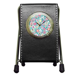 Floral Pattern Pen Holder Desk Clock by ExtraAwesomeSauce