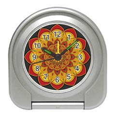 Mandela Flower Orange And Red Travel Alarm Clock by ExtraAwesomeSauce