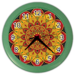 Mandela Flower Orange And Red Color Wall Clock by ExtraAwesomeSauce