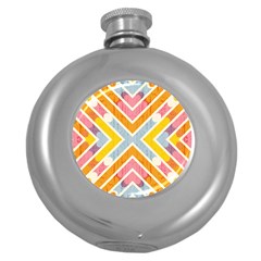 Line Pattern Cross Print Repeat Round Hip Flask (5 Oz) by Dutashop