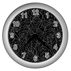 Autumn Leaves Black Wall Clock (silver) by Dutashop