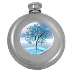 Crystal Blue Tree Round Hip Flask (5 Oz) by icarusismartdesigns