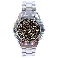 Modern Geometric Ornate Pattern Stainless Steel Analogue Watch by dflcprintsclothing