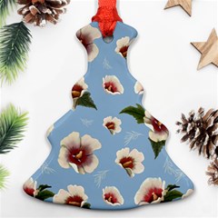 Delicate Hibiscus Flowers On A Blue Background Christmas Tree Ornament (two Sides) by SychEva