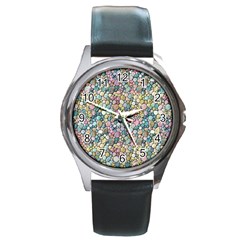 Multicolored Watercolor Stones Round Metal Watch by SychEva