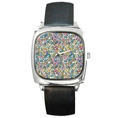 Multicolored Watercolor Stones Square Metal Watch by SychEva