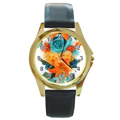 Spring Flowers Round Gold Metal Watch by LW41021