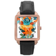 Spring Flowers Rose Gold Leather Watch  by LW41021