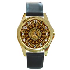 Woodwork Round Gold Metal Watch by LW323