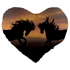 Evening Horses Large 19  Premium Heart Shape Cushions by LW323