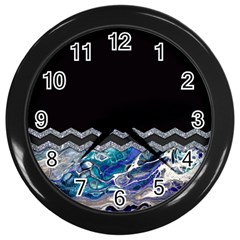 Blue Ocean Minimal Liquid Painting Wall Clock (black) by gloriasanchez