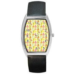 Tropical Fruits Pattern  Barrel Style Metal Watch by gloriasanchez