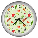 Seamless Pattern With Vegetables  Delicious Vegetables Wall Clock (Silver) Front