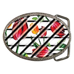 Stripes Tulips Pattern Belt Buckles by designsbymallika