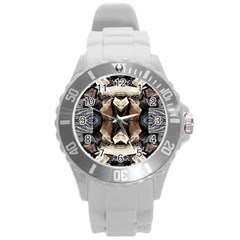 Wood Patterns Round Plastic Sport Watch (l) by kaleidomarblingart