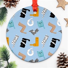 Unusual And Funny Tetris Cats Ornament (round) by SychEva