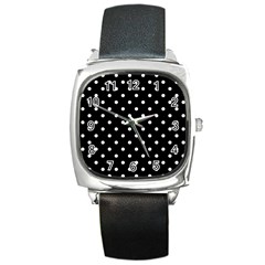 1950 Black White Dots Square Metal Watch by SomethingForEveryone