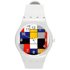 Composition A By Piet Mondrian Round Plastic Sport Watch (m) by maximumstreetcouture