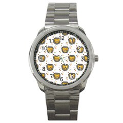 Lion Heads Pattern Design Doodle Sport Metal Watch by Sapixe