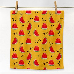 Slices Of Juicy Red Watermelon On A Yellow Background Face Towel by SychEva