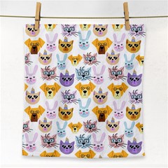 Funny Animal Faces With Glasses On A White Background Face Towel by SychEva