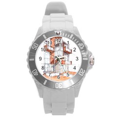 Rag-flats-onion-flats-llc-architecture-drawing Graffiti-architecture Round Plastic Sport Watch (l) by Sudhe