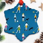 Girls Walk With Their Dogs Snowflake Ornament (Two Sides) Back