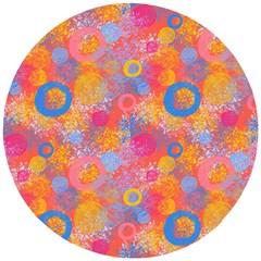 Multicolored Splashes And Watercolor Circles On A Dark Background Wooden Puzzle Round by SychEva