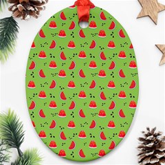 Juicy Slices Of Watermelon On A Green Background Ornament (oval) by SychEva