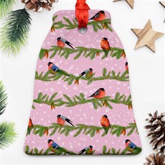 Bullfinches Sit On Branches On A Pink Background Ornament (bell) by SychEva