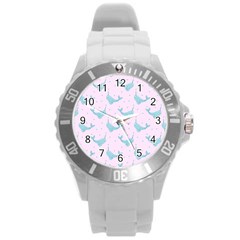 Narwales Stars  Pattern Pink Round Plastic Sport Watch (l) by Littlebird