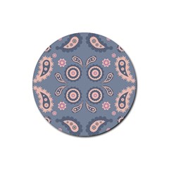 Floral Folk Damask Pattern Fantasy Flowers Floral Geometric Fantasy Rubber Round Coaster (4 Pack) by Eskimos