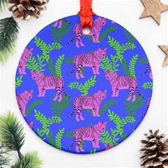 Pink Tigers On A Blue Background Ornament (round) by SychEva