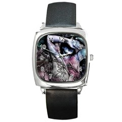 Watercolor Girl Square Metal Watch by MRNStudios