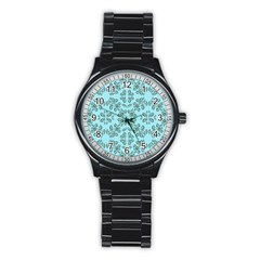 Floral Folk Damask Pattern Fantasy Flowers Floral Geometric Fantasy Stainless Steel Round Watch by Eskimos