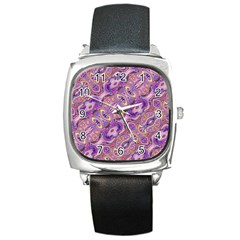 Liquid Art Pouring Abstract Seamless Pattern Tiger Eyes Square Metal Watch by artico