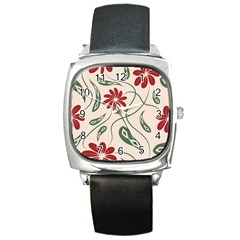  Folk Flowers Floral Art Print Flowers Abstract Art  Square Metal Watch by Eskimos