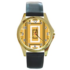 Abstract Pattern Geometric Backgrounds   Round Gold Metal Watch by Eskimos